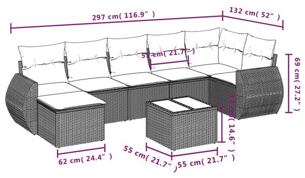 VidaXL Polyrattan Kerti Ülőgarnitúra - 8 részes - Bézs