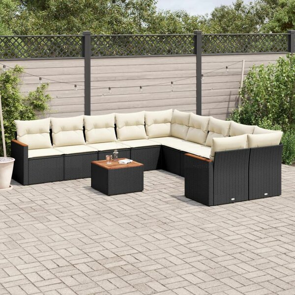 VidaXL 11 részes fekete polyrattan kerti ülőgarnitúra párnákkal