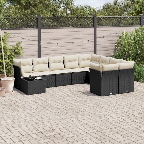 VidaXL 10 részes fekete polyrattan kerti ülőgarnitúra párnákkal