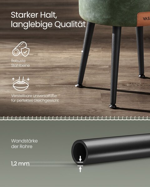 VASAGLE EKHO tároló ülőke fésülködőasztalhoz PU erdőzöld mid-century modern