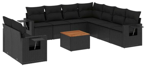 VidaXL Polyrattan Kerti Ülőgarnitúra - 10 részes - Fekete