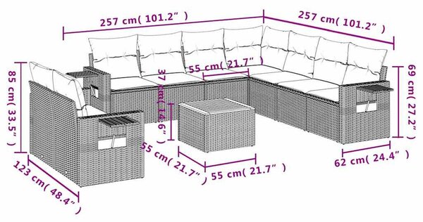 VidaXL Polyrattan Kerti Ülőgarnitúra - 10 részes - Fekete
