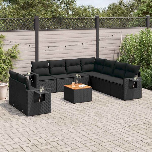VidaXL Polyrattan Kerti Ülőgarnitúra - 10 részes - Fekete