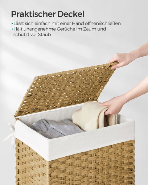 SONGMICS Kézzel Font Rattan Szennyestartó Kosár Természetes 90L