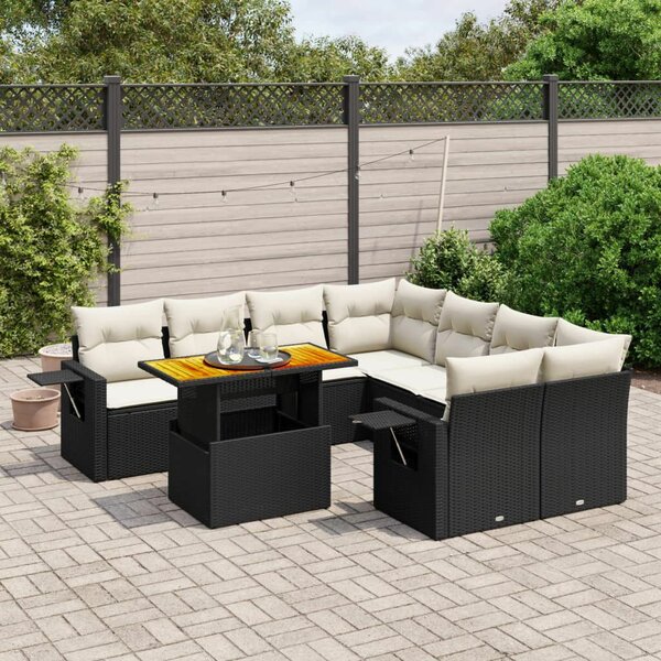 VidaXL Polyrattan Kerti Ülőgarnitúra - 8 részes - Fekete