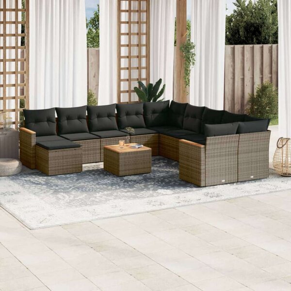 VidaXL Polyrattan Kerti Ülőgarnitúra - 12 részes - Szürke