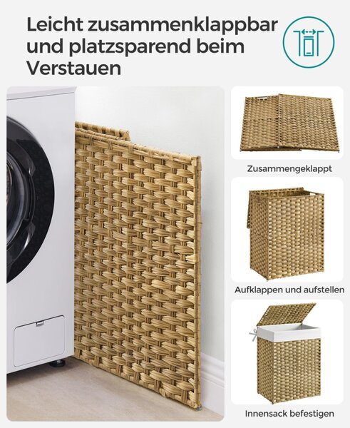 SONGMICS Kézzel Font Rattan Szennyestartó Kosár Természetes 90L