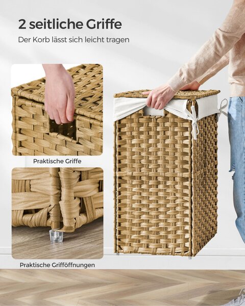 SONGMICS Kézzel Font Rattan Szennyestartó Kosár Természetes 90L