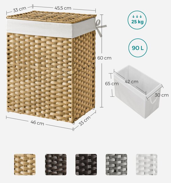 SONGMICS Kézzel Font Rattan Szennyestartó Kosár Természetes 90L