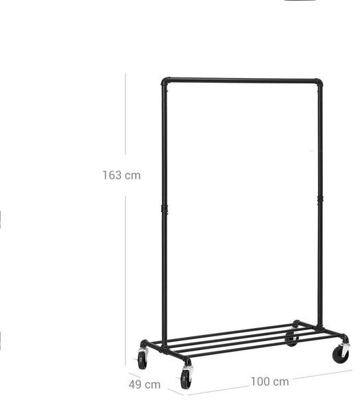 SONGMICS Industrial Fém Ruhaállvány Kerekekkel Fekete HSR61BK