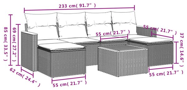 VidaXL Polyrattan Kerti Ülőgarnitúra - 7 részes - Szürke