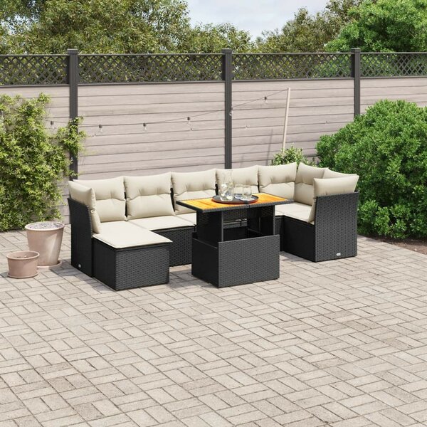 Polyrattan Kerti Ülőgarnitúra - 8 részes - Fekete
