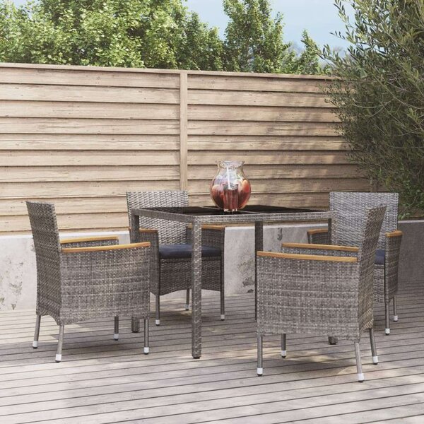 Polyrattan Kerti Étkezőgarnitúra - 5 részes - Szürke
