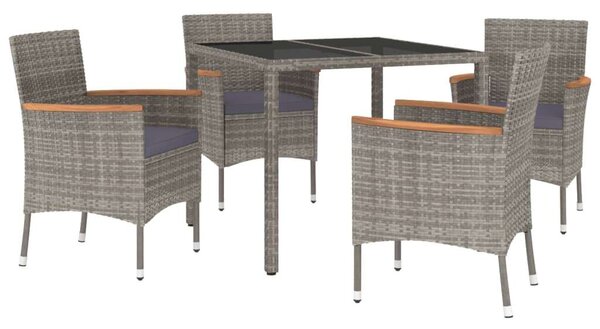 Polyrattan Kerti Étkezőgarnitúra - 5 részes - Szürke