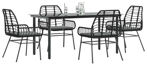 5 részes fekete polyrattan üveg kerti étkezőgarnitúra párnákkal