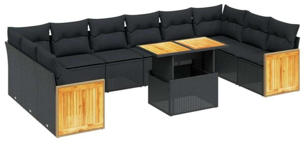 VidaXL Polyrattan Kerti Ülőgarnitúra - 11 részes - Fekete