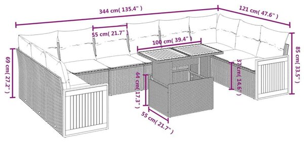 VidaXL Polyrattan Kerti Ülőgarnitúra - 11 részes - Fekete