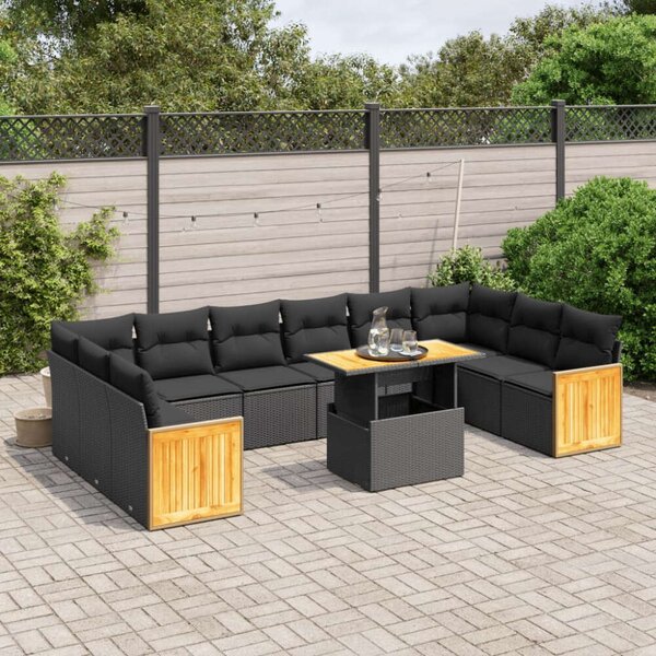 VidaXL Polyrattan Kerti Ülőgarnitúra - 11 részes - Fekete
