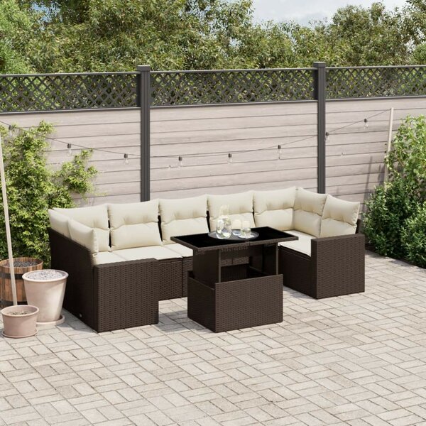 Polyrattan Kerti Ülőgarnitúra - 8 részes - Barna