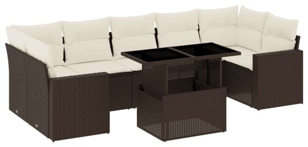 Polyrattan Kerti Ülőgarnitúra - 8 részes - Barna