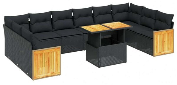 VidaXL Polyrattan Kerti Ülőgarnitúra - 11 részes - Fekete