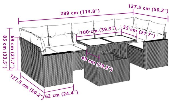 Polyrattan Kerti Ülőgarnitúra - 8 részes - Barna
