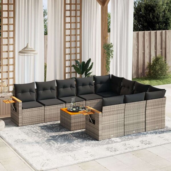 VidaXL Polyrattan Kerti Ülőgarnitúra - 11 részes - Szürke