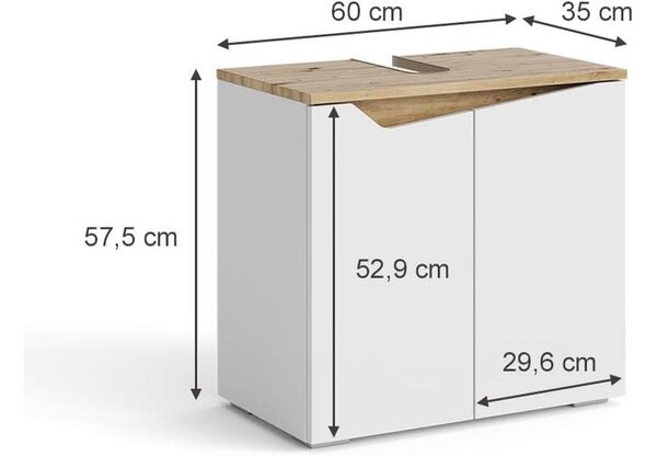Vicco Marelle mosdószekrény, 60 cm, fehér/arrtisan tölgy