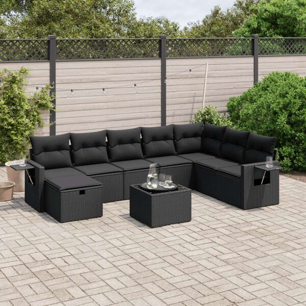 VidaXL Polyrattan Kerti Ülőgarnitúra - 9 részes - Fekete