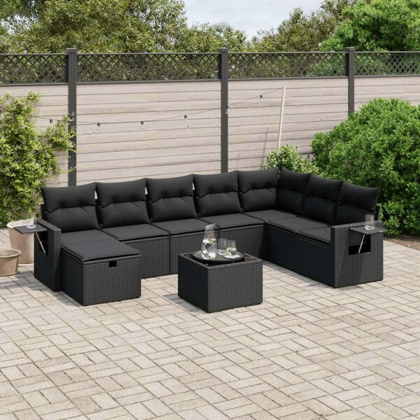 VidaXL Polyrattan Kerti Ülőgarnitúra - 9 részes - Fekete
