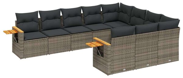 Polyrattan Kerti Ülőgarnitúra - 10 részes - Szürke