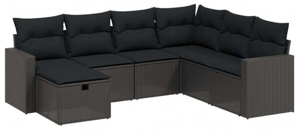 VidaXL 7 részes fekete polyrattan kerti ülőgarnitúra párnával
