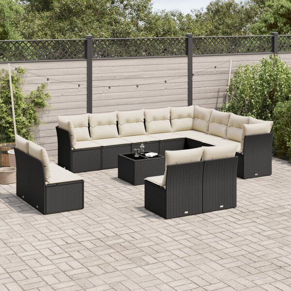 Polyrattan Kerti Ülőgarnitúra - 13 részes - Fekete