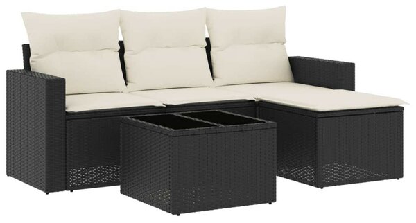 VidaXL 5 részes fekete polyrattan kerti kanapészett párnákkal