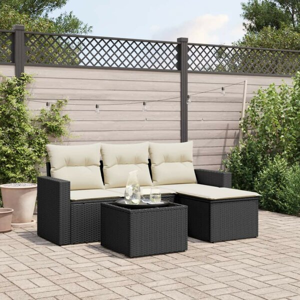 VidaXL 5 részes fekete polyrattan kerti kanapészett párnákkal