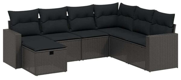 VidaXL 7 részes fekete polyrattan kerti ülőgarnitúra párnával