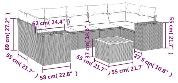 Polyrattan Kerti Ülőgarnitúra - 8 részes - Bézs