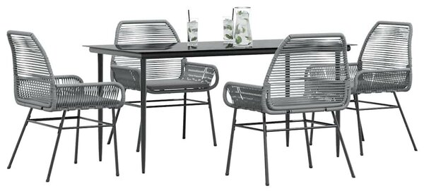 5 részes szürke polyrattan üveg kerti étkezőgarnitúra párnával