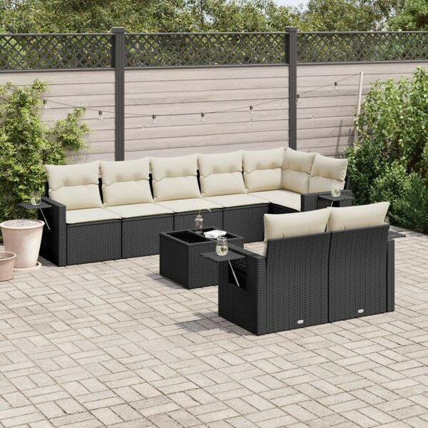 VidaXL Polyrattan Kerti Ülőgarnitúra - 9 részes - Fekete