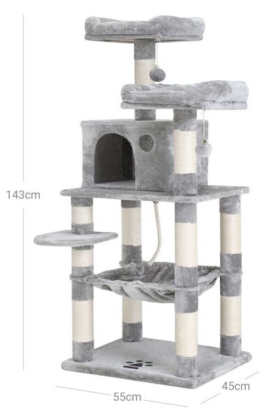 FEANDREA Luxus Macskafa Többszintes Pihenővel 143cm Világosszürke