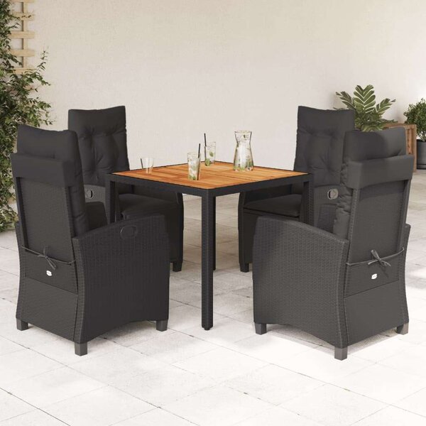 VidaXL 5 részes fekete polyrattan kerti étkezőgarnitúra párnákkal