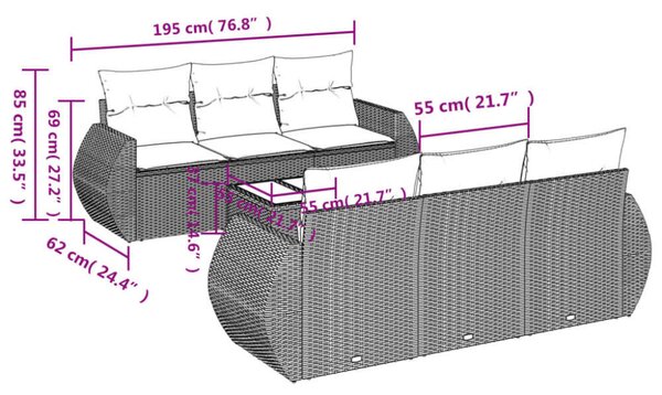 VidaXL Polyrattan Kerti Ülőgarnitúra - 7 részes - Szürke