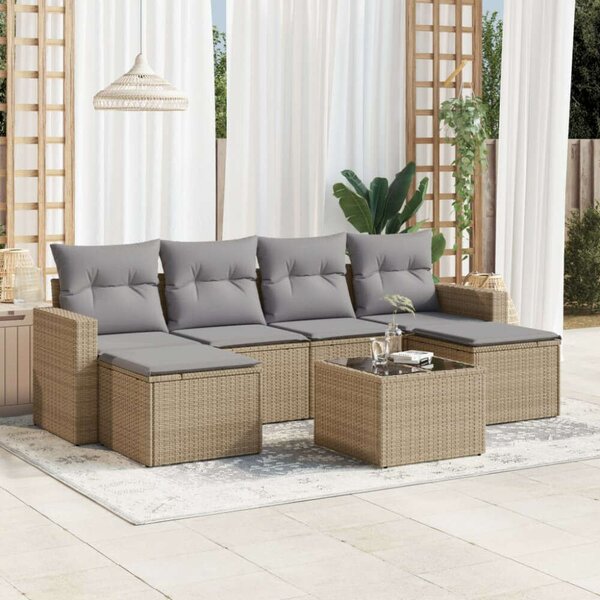 VidaXL Polyrattan Kerti Ülőgarnitúra - 7 részes - Bézs