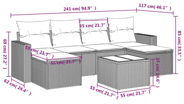 VidaXL Polyrattan Kerti Ülőgarnitúra - 7 részes - Bézs