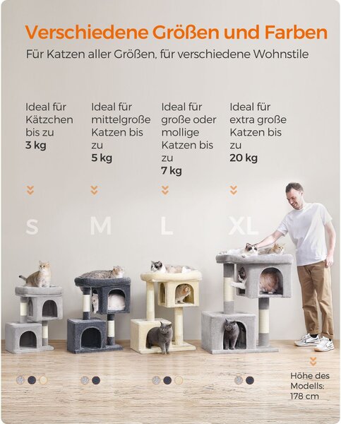 Feandrea PCT612W01 macskafa 74 cm világosszürke plüss 2 barlanggal