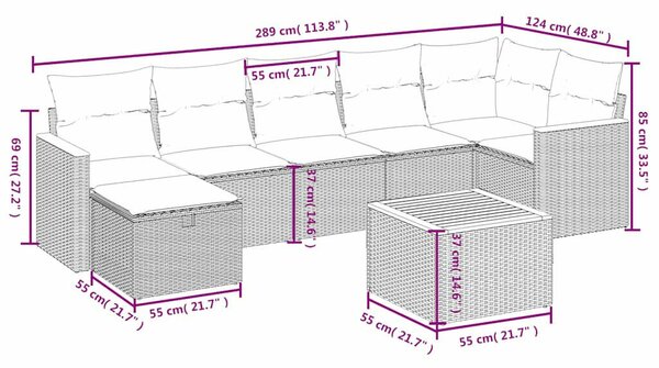 VidaXL 8 részes Kerti Ülőgarnitúra - Fekete Polyrattan