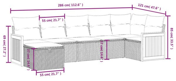 Polyrattan Kerti Ülőgarnitúra - 7 részes - Fekete