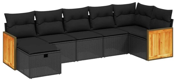 Polyrattan Kerti Ülőgarnitúra - 7 részes - Fekete