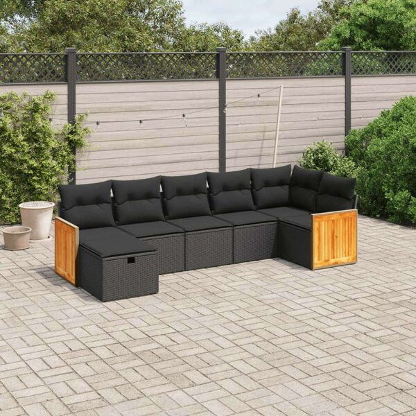 Polyrattan Kerti Ülőgarnitúra - 7 részes - Fekete