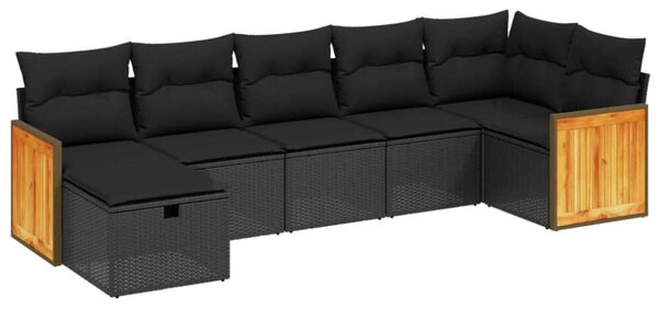 Polyrattan Kerti Ülőgarnitúra - 7 részes - Fekete